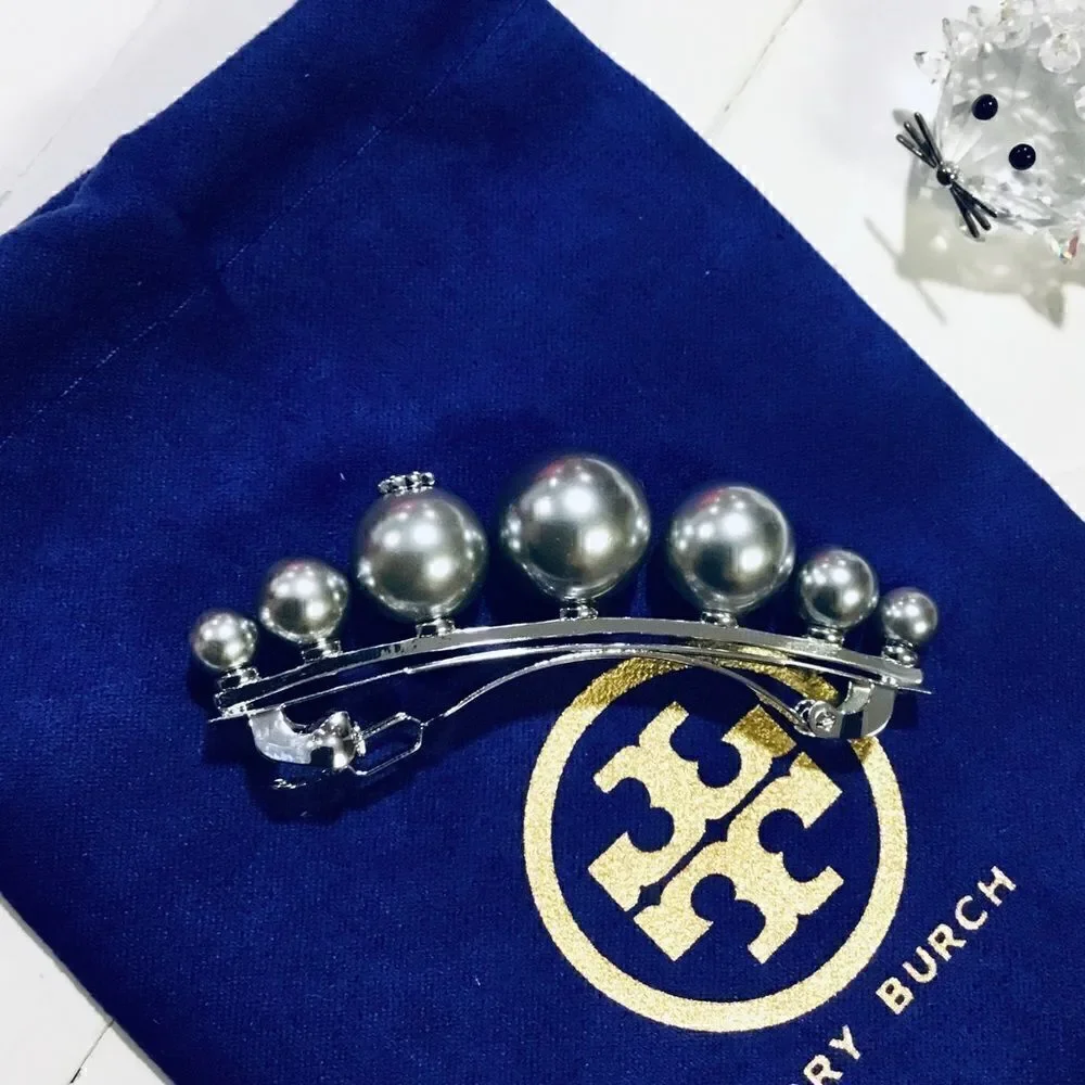 TORY BURCH KIRA SILVER PEARLS HAIR BARRETTE